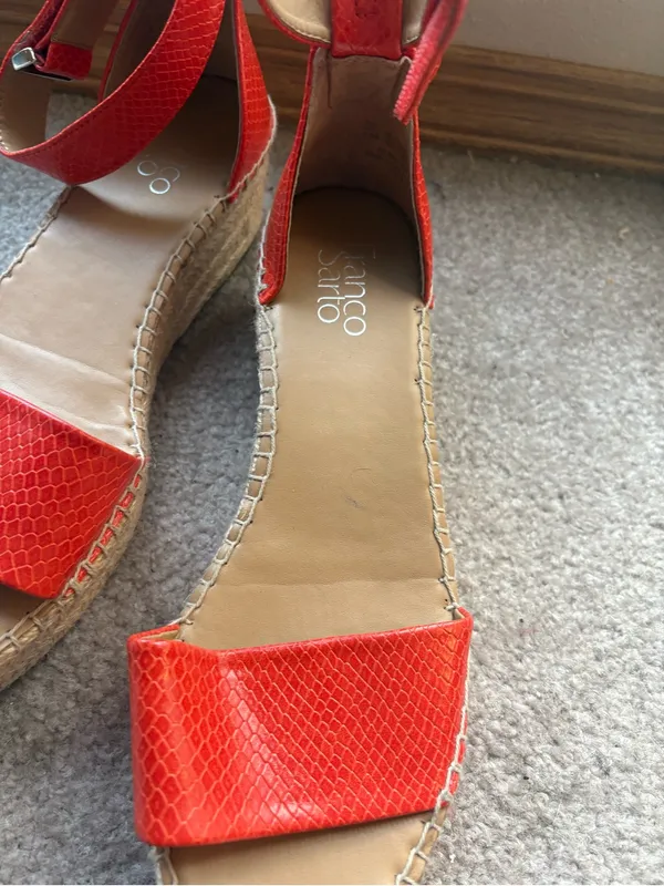Franco Sarto Red Snake Embossed Espadrille Platform Sandals 8.5 - Image 7