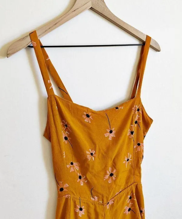 Faithfull The BranD Anthropologie Wide Leg Jumpsuit Floral Orange Size L - Image 3