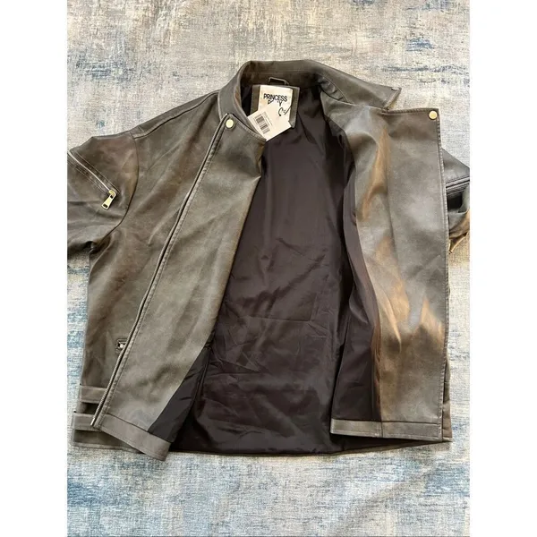 NWT! Princess Polly Curve Magnets Faux Leather Jacket Washed Charcoal Size US 14 - Image 4