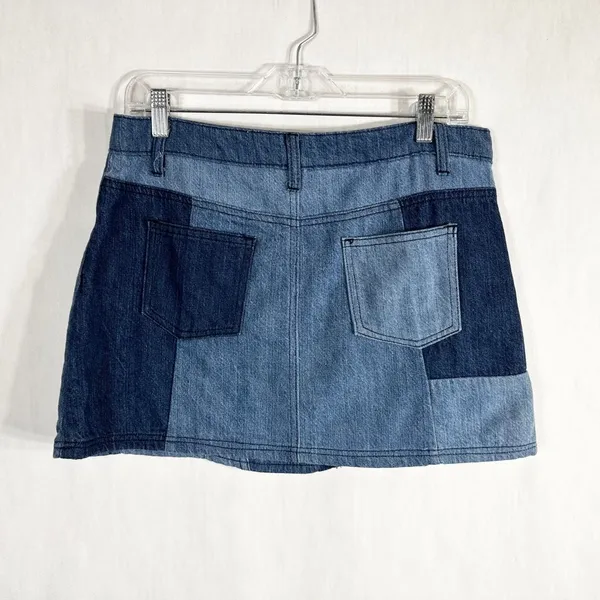 Gianni Bini Medium‎ Mini Skirt Blue Denim Patchwork Y2K Boho Pockets Womens 120 - Image 2