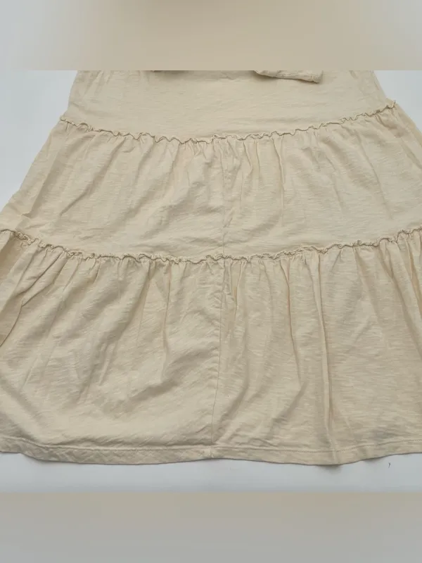 LUSH Sleeveless Notched V-neck Tiered Ruffle Cotton Mini Dress Sz Small Cream - Image 6