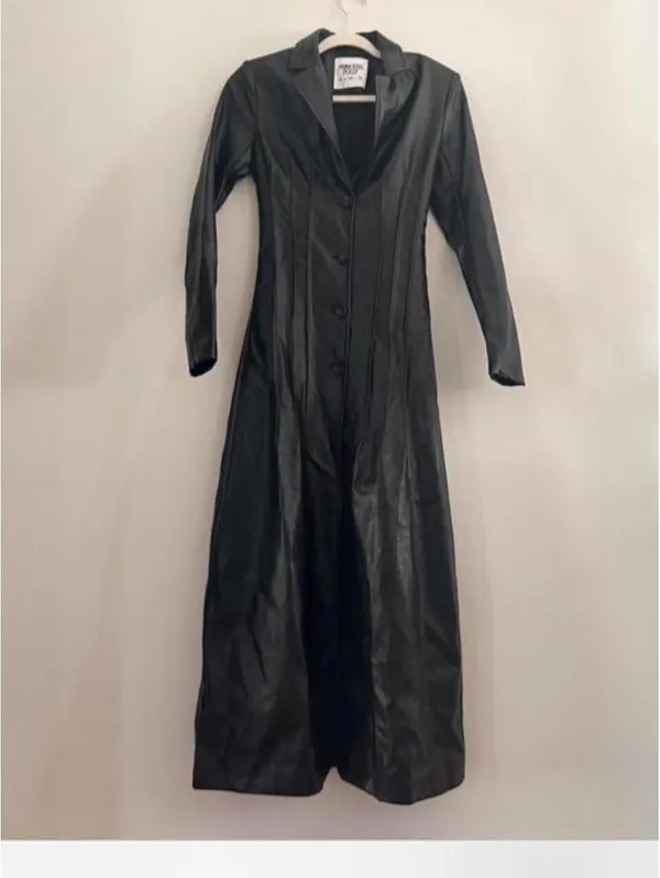 Princess Polly Speak Easy Long Line Faux Leather Coat Black - Image 2