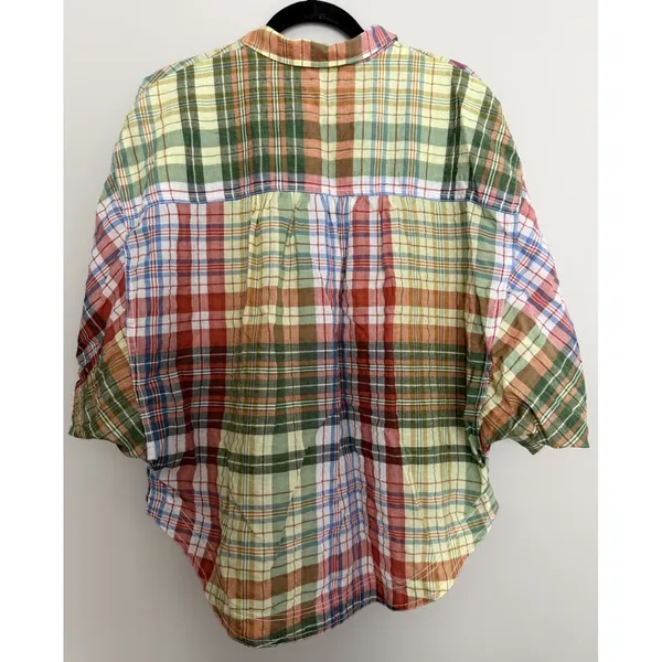 ANTHROPOLOGIE Pilcro Half-Sleeve Batwing Blouse Plaid Women's Size Medium - Image 2