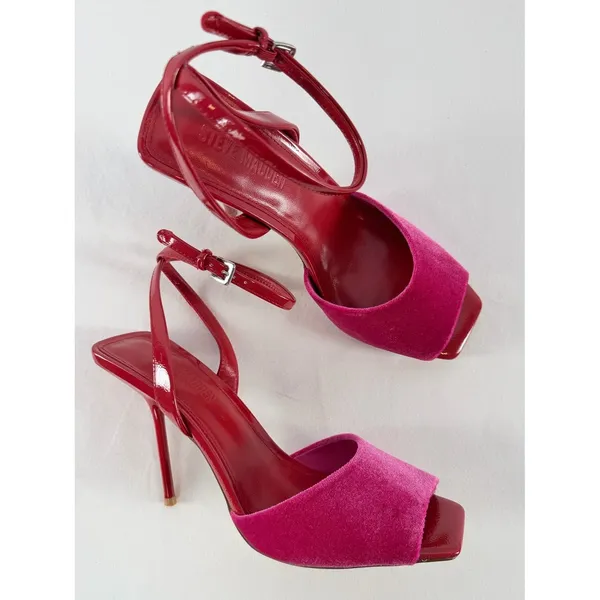Steve Madden Lilac Color Block Leather Velvet Square Toe Heel in Pink Red 9.5 - Image 2
