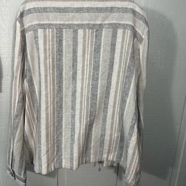 Jones New York Linen Gray Blue Stripes Lightweight JACKET/Blazer SIZE XL EUC - Image 6