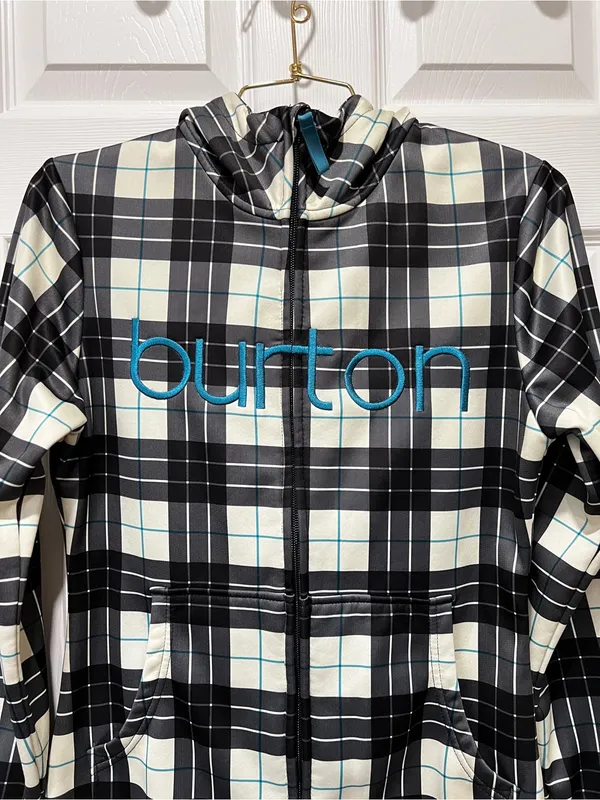 Burton DryRide Plaid Fleece Lined Hooded Jacket Ski Black Blue Long Sleeve Small - Image 5