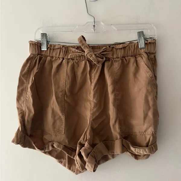 Aerie Adorable Khaki‎ Brown Soft Stretchy Waist Tie Front Shorts - Image 3