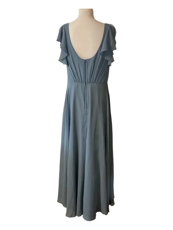 David's Bridal Dusty Blue Flutter Sleeve V-Neck Chiffon Maxi Formal Dress Size 12 - Image 2