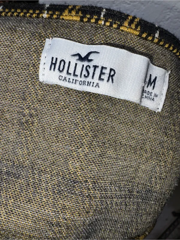 Hollister Black & Mustard Plaid Square-Neck Crop Top - Image 4