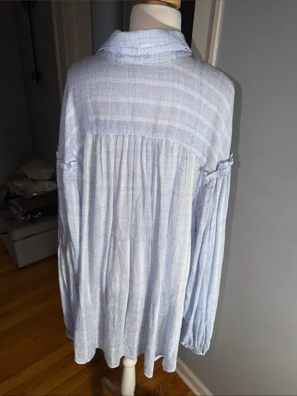 Free People Light Blue & White Striped Button-Down Top - Image 8