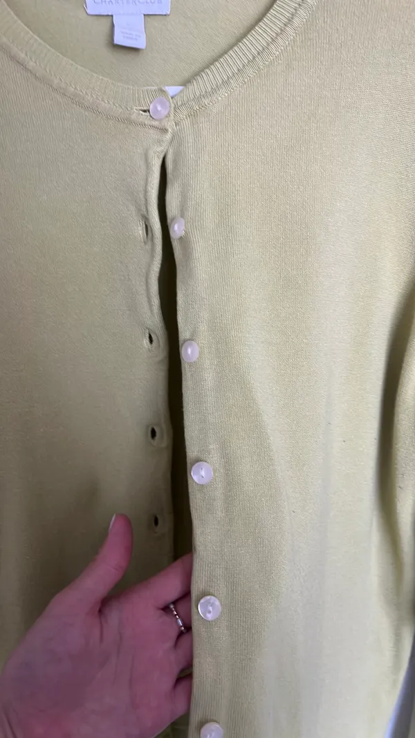 Charter Club Chartreuse Button Sweater Twee - Image 3
