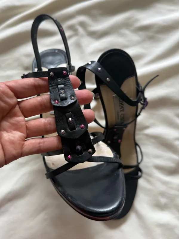 Jimmy Choo | Y2K Black Rhinestone Studded Sandals with pink/purple sandals - Image 7