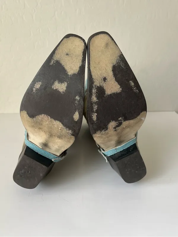 MIA Vintage 90s Suede Leather Firebird Western Cowgirl Boots Tan Blue Size 6 - Image 9