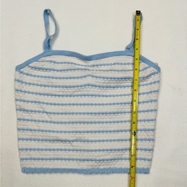 Freshman 1996 Tank Top Womens L Blue & White Striped Cropped Cami Stretch - Image 4