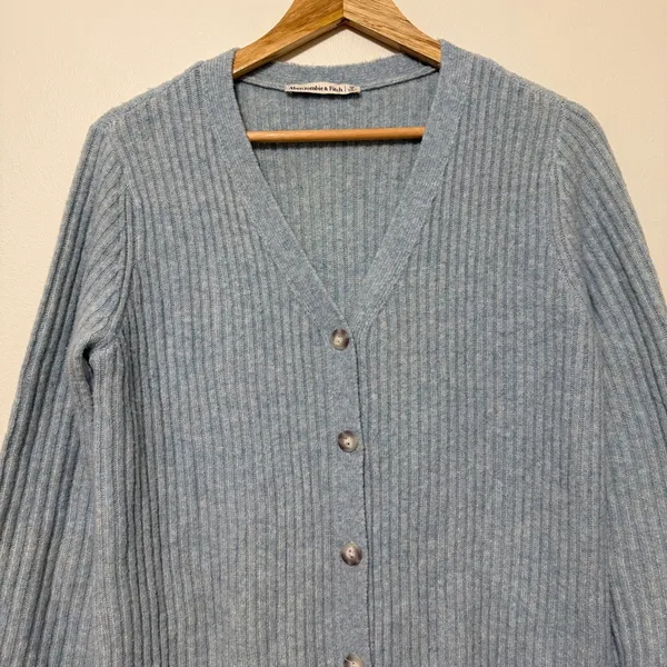 Abercrombie & Fitch Duster Sweater Dress Size Small Blue Ribbed Knit Cardigan - Image 4