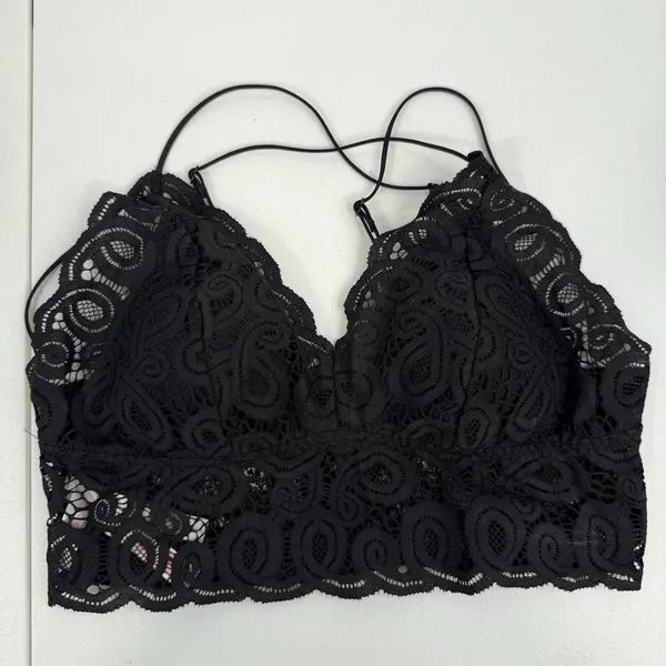 Victoria's Secret PINK L Large‎ Lace Bralette Bra Black Lace Strappy Smocked - Image 3