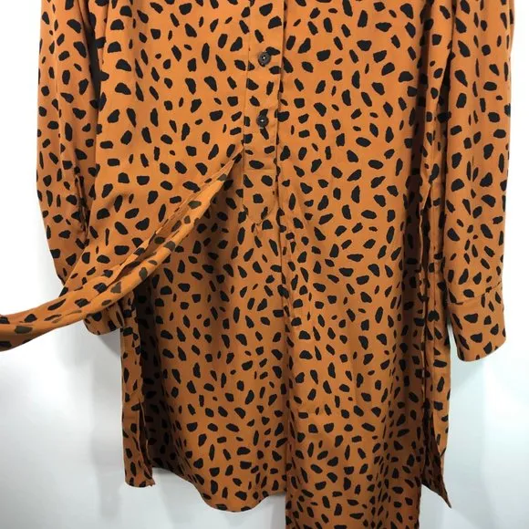New Tie Front Button Down Shirtdress Animal Print Long Sleeve Mini - Image 16