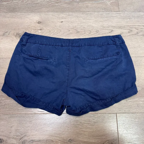 American Eagle Outfitters Navy‎ Blue Cotton Chino Shorts Cuffed Size 4 Y2K 2012 - Image 3