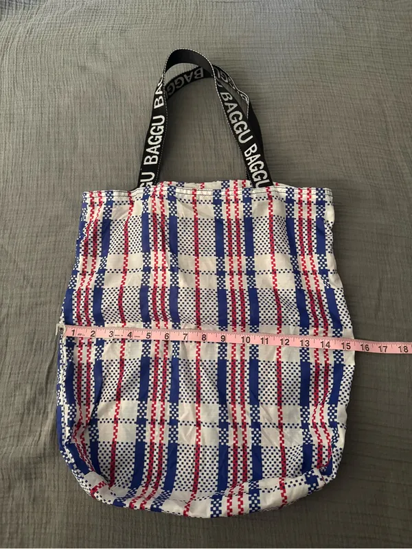 BAGGU Red, Blue & White Plaid Shoulder Tote - Image 4