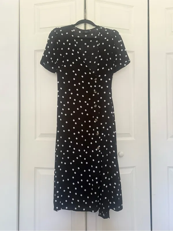 VICI Black & White Polka Dot Faux Wrap Dress Midi Dress Size Small - Image 2