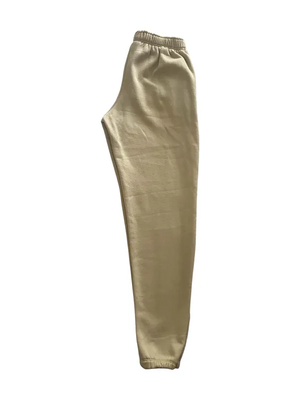 Nike-Sweatpants with Embroidered Logo-size large Soft fleece sweatpants with elastic waistband. Side pockets for storage. Embroidered Nike logo on leg. Neutral cream tone easy to match, 100% polyester, excellent condition Measurements: Waist: side to side 16-20 inches Rise: 12 inches Inseam: 30 inches - Image 5