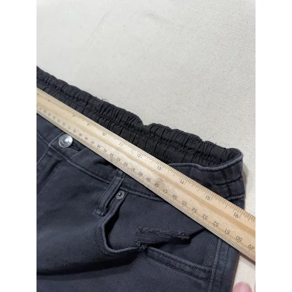 Aerie Black Distressed Denim Shorts Elastic Back Waist Frayed Hem Medium E18 - Image 3