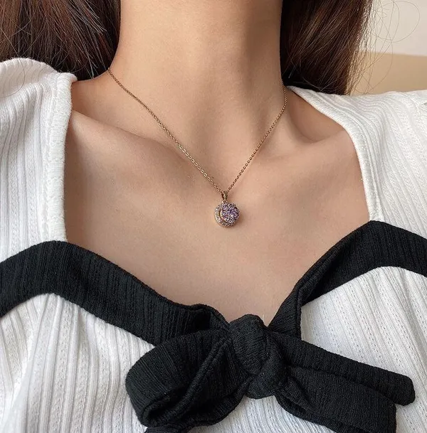 18K Gold Plated Purple Crystal Pendant Necklace for Women - Image 4