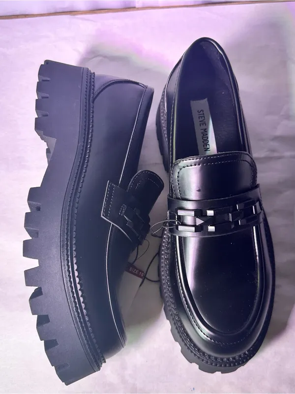 Steve Madden Black Platform Lug Sole Moccasin Loafers - Image 5