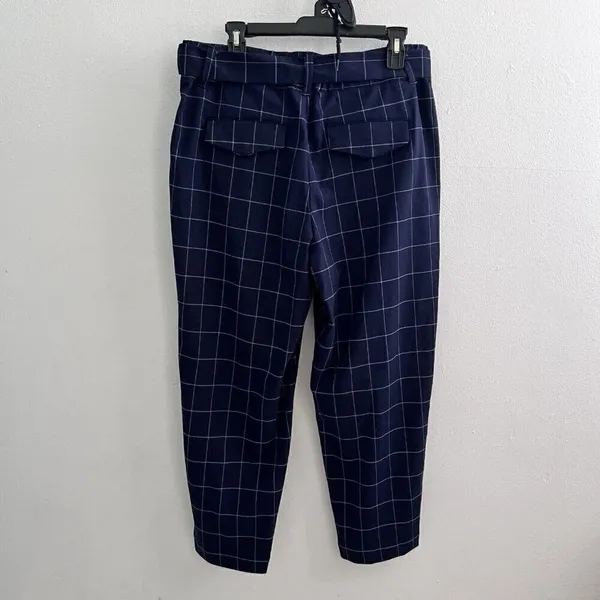 A New Day plaid Tapered crop Pants High Rise Size 14 Navy Blue Belted NEW - Image 5