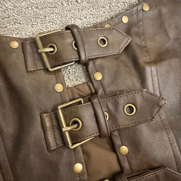 SisterParty Leather Cut Out Buckle Strapless Crop Top‎ Brown Medium NWT - Image 3