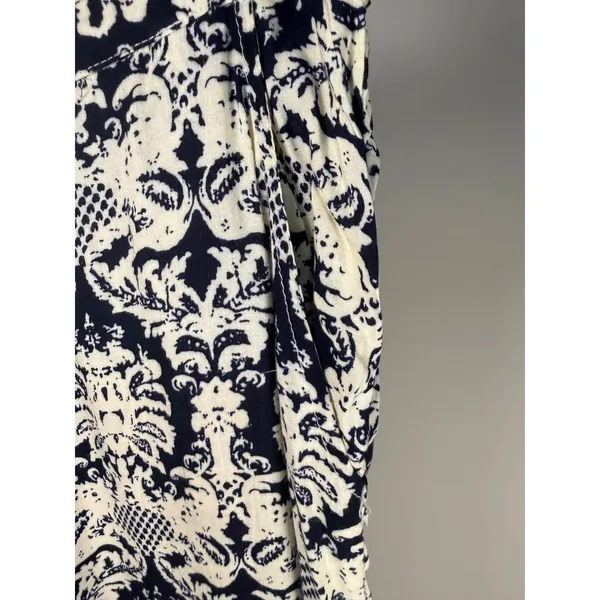 Solitaire Blue Ivory Print Wide Leg Palazzo Pants Rayon‎ Boho Medium - Image 5