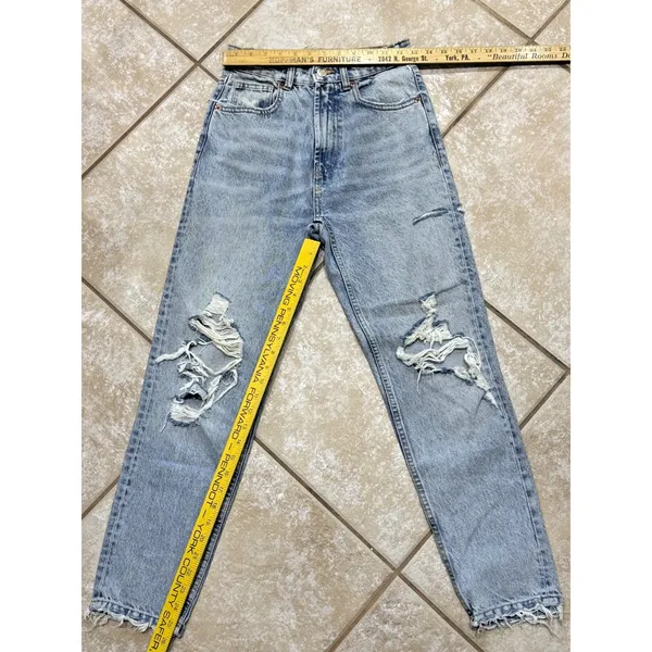 Zara light wash high-rise distressed denim jeans – size 2 - Image 7