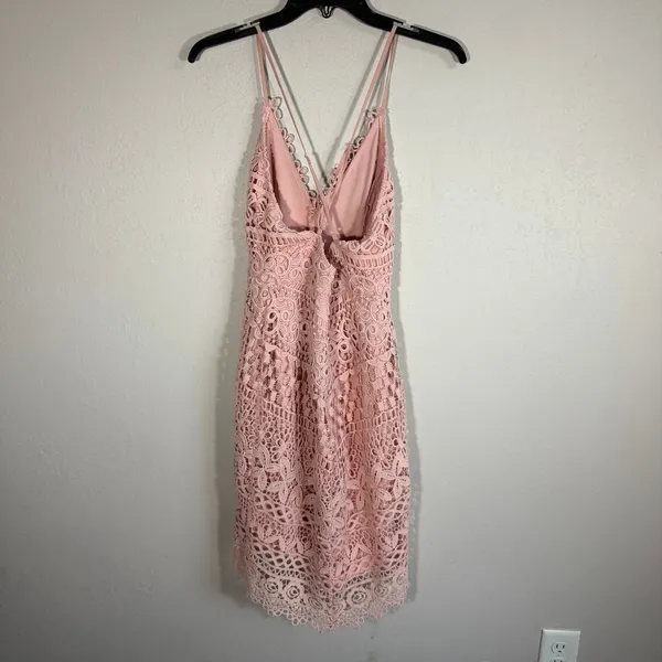 ASTR the Label Light Pink Lace Overlay V-Neck Mini Dress Womens S Coquette - Image 5