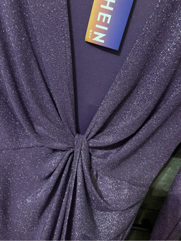 SHEIN Sparkly Purple Twist-Knot Long Sleeve Mini Dress - Image 2
