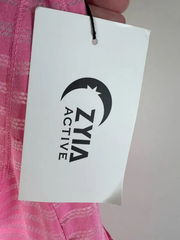 ZYIA Active Pink Nimbus Split Back Tank Top Striped Racerback Gym Workout NEW Lg - Image 4
