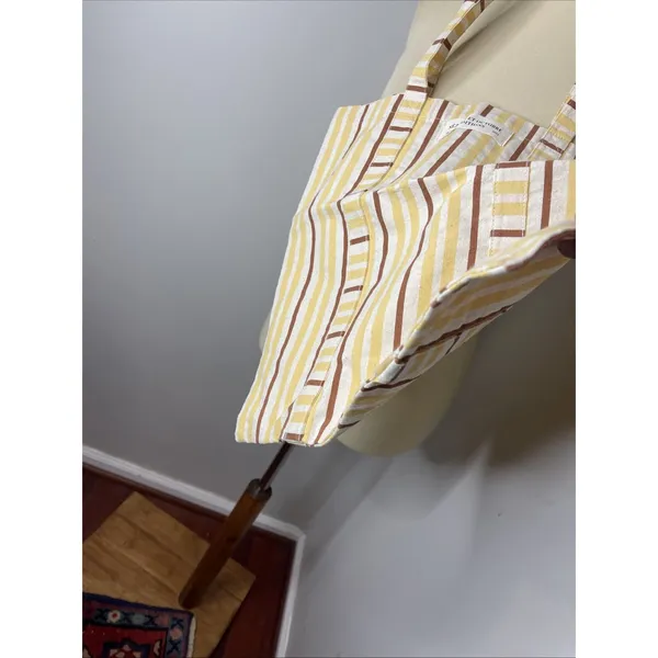 Sézane et Octobre Editions Cotton Tote Bag Tall Brick Stripe Print Yellow Brown - Image 6