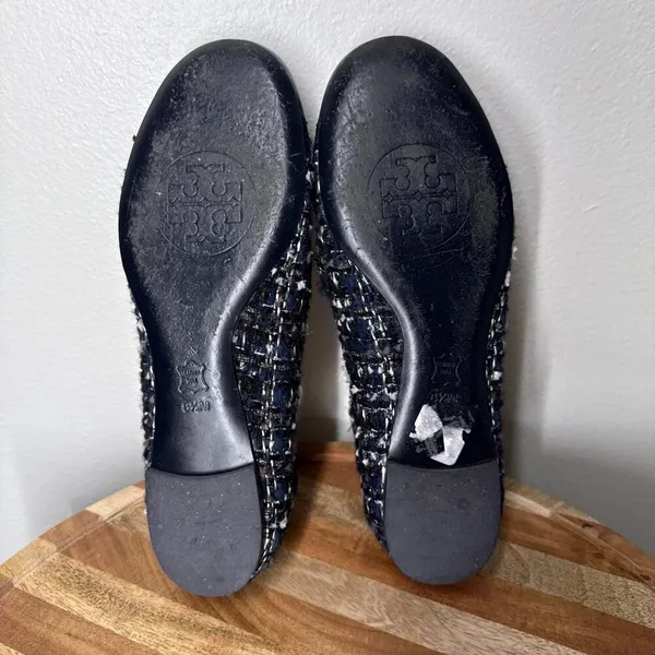 TORY BURCH Serena Reva Rare Navy White Boucle Tweed Ballet Flat Sz 8.5 $225‎ - Image 9