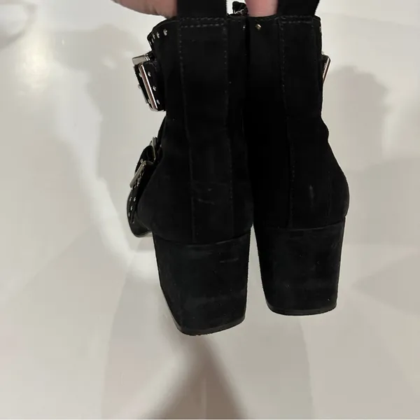 Rebecca Taylor Logan Black Suede Studded Buckle Heel Booties‎ Size 7 - Image 5