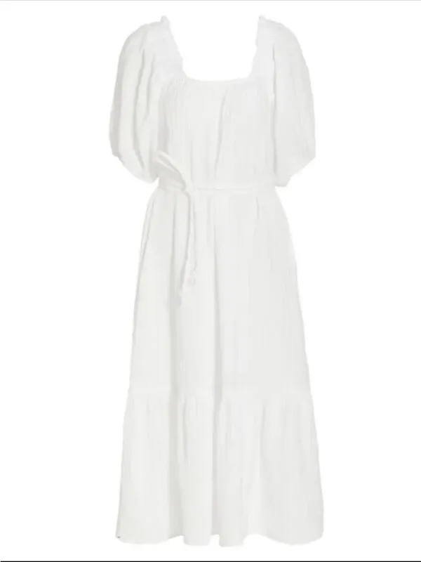 XiRENA Sofia Cotton Gauze Midi Dress White Size S Small Boho Puff Sleeve Ruffle - Image 4