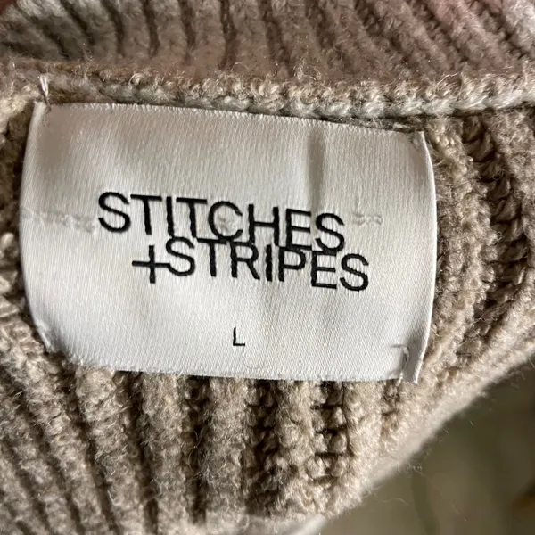 Stitches + Stripes Gray Orange‎ Colorblock V Neck Knit Sweater Womens Size L - Image 4