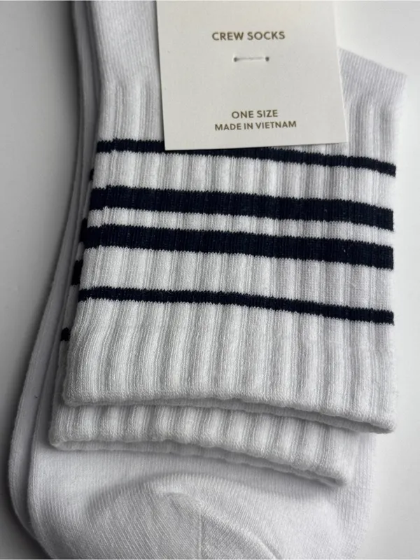 J.Crew White Preppy Style Crew Socks with Stripes - Image 2