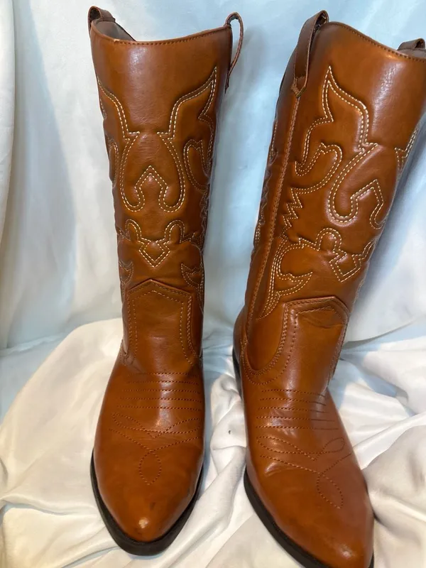 Soda Reno Cognac Tan Women's Western Cowboy Boots, Pointy Toe, Stitched Design - Image 2