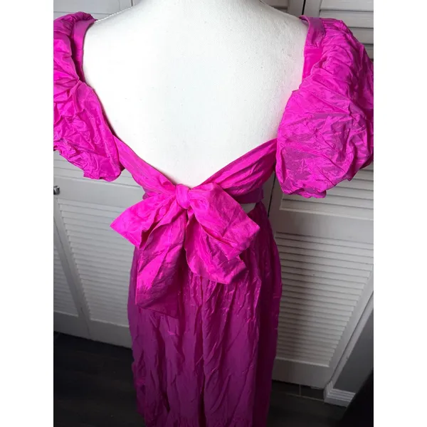Abercrombie & Fitch Emerson Drama Puff Sleeve Bow Back Pink Maxi Dress Sz MP - Image 10