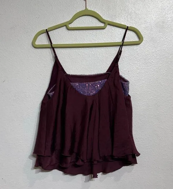 Free People Purple Sequin Turn It On Satin Cami Sz S - Image 9