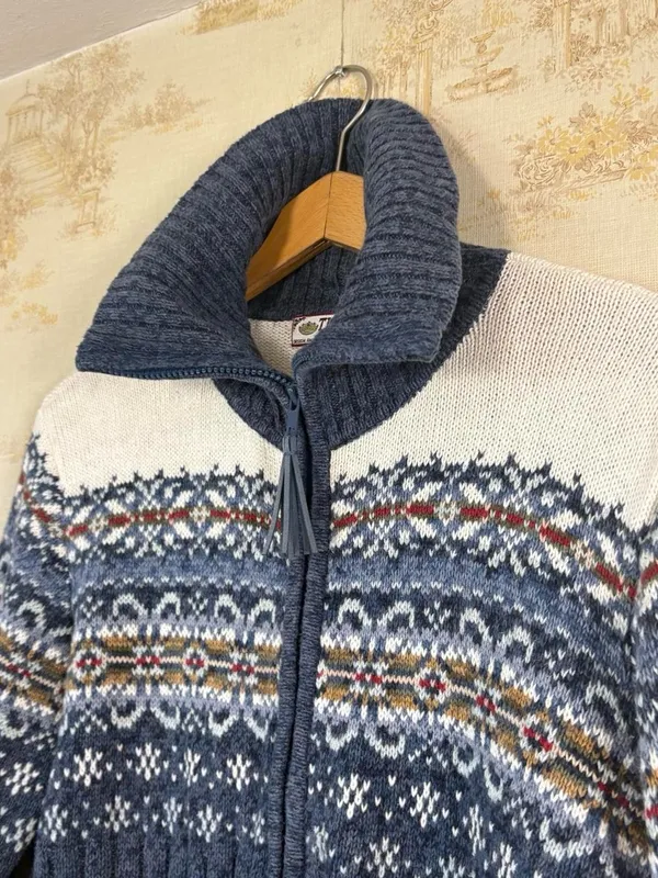Vintage Y2K Tiara International Nordic Fair Isle Zip Up Cardigan Sweater M - Image 3