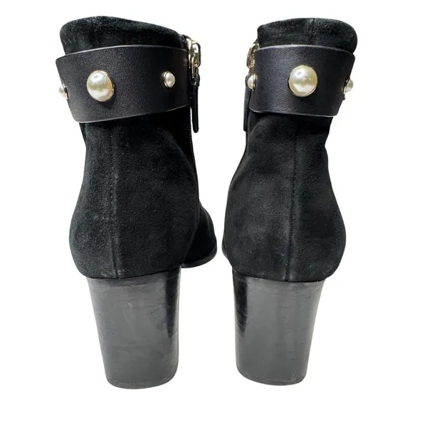 Kate Spade Morgan Pearl Booties Women’s 6B Black Suede Block Heel KE796 - Image 6