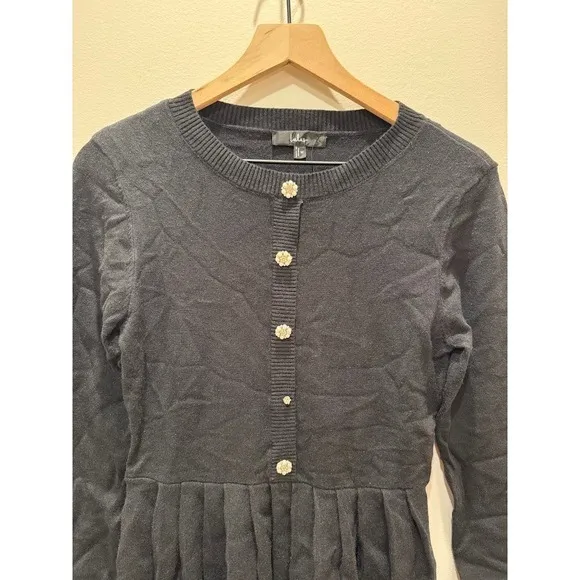 Lulus Black Ribbed Knit Button Front Pleated Skirt‎ Dress Size M - Image 3