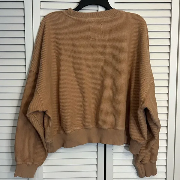 aerie | size large brown khaki ribbed crewneck - Image 4