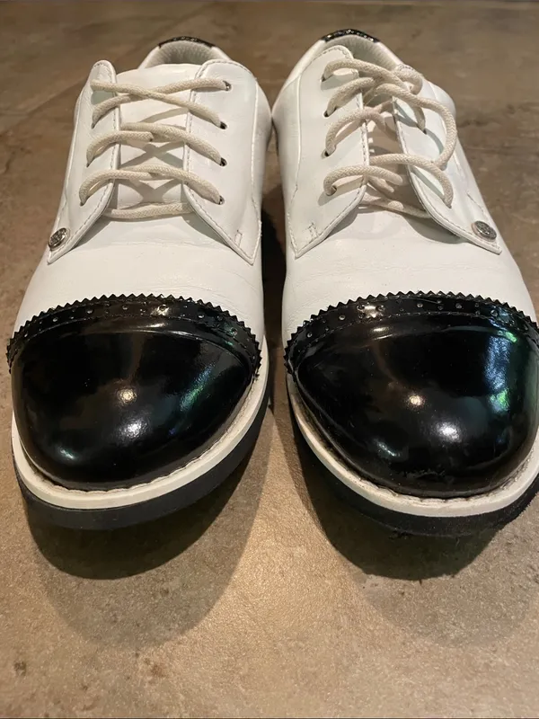 G/FORE Womens Cap Toe Gallivanter Leather Golf Shoes White Black Onyx Size 8 38 - Image 4
