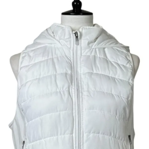 Tangerine Vest White Quilted Puffer Full Zip Hooded Zip Front Women’s Size Large - Image 5